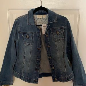 Chicos denim jacket medium blue wash.
